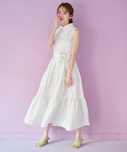 VIOLETTA（ヴィオレッタ）の「バリモアカラーティアードシャツワンピース（ワンピース・レディース・ホワイト/ベージュ・FREE）」の6枚目の写真