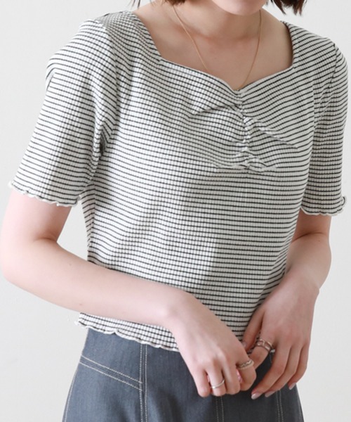 Cheek(チーク)の「メローミニTee(Tシャツ/カットソー・レディース・チャコールグレー/アイボリー/マスタード/ホワイト×ブラック・MEDIUM)」の3枚目の写真