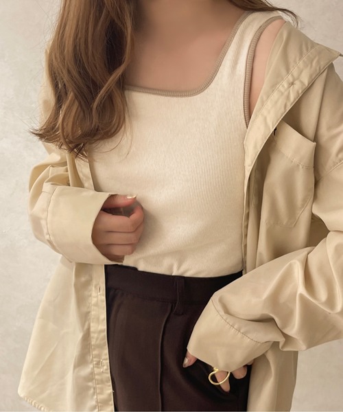 apres jour clair（アプレジュールクレア）の「【apres jour clair】バイカラーリブタンク【ZOZOTOWN限定アイテム】（タンクトップ・レディース・アイボリー/ブラウン系その他/ベージュ・X-LARGE/フリー）」の2枚目の写真