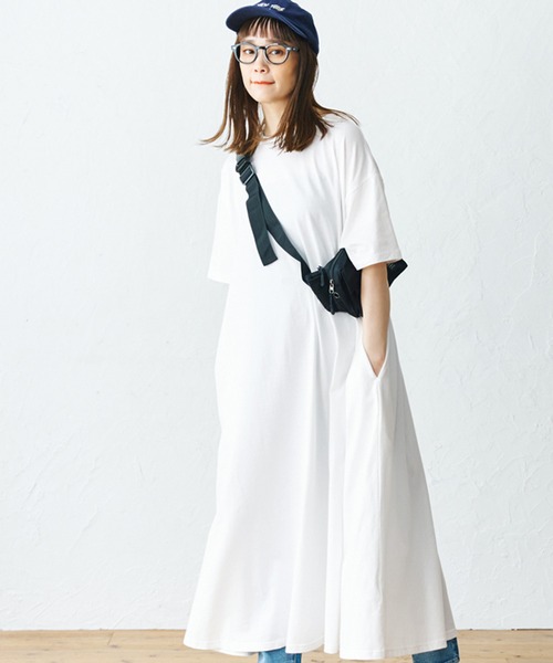 coca(coca)(コカ)の「半袖Aラインワンピース(ワンピース・レディース・ホワイト/ブラック/カーキ・ONE SIZE)」の2枚目の写真