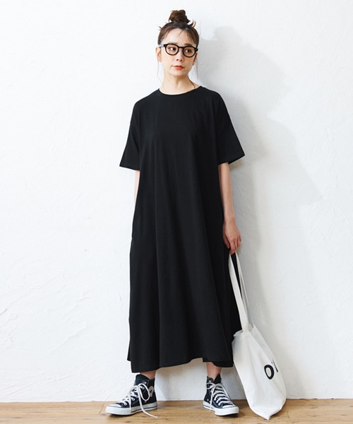 coca(coca)(コカ)の「半袖Aラインワンピース(ワンピース・レディース・ホワイト/ブラック/カーキ・ONE SIZE)」の3枚目の写真