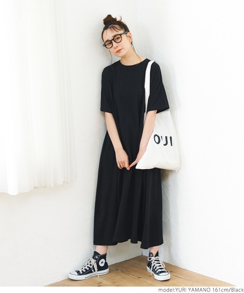 coca(coca)(コカ)の「半袖Aラインワンピース(ワンピース・レディース・ホワイト/ブラック/カーキ・ONE SIZE)」の4枚目の写真