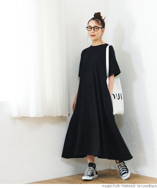 coca(coca)(コカ)の「半袖Aラインワンピース(ワンピース・レディース・ホワイト/ブラック/カーキ・ONE SIZE)」の6枚目の写真