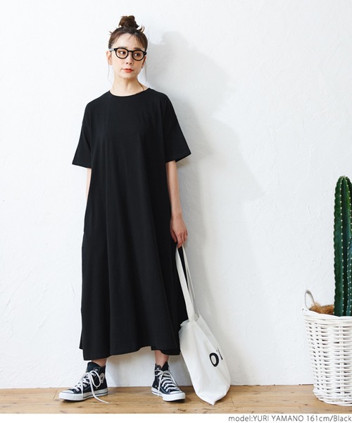 coca(coca)(コカ)の「半袖Aラインワンピース(ワンピース・レディース・ホワイト/ブラック/カーキ・ONE SIZE)」の7枚目の写真