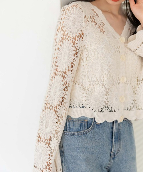 fifth（フィフス）の「かぎ針編みカーディガン（カーディガン/ボレロ・レディース・ベージュ/ホワイト・M）」の3枚目の写真