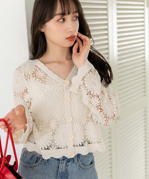 fifth（フィフス）の「かぎ針編みカーディガン（カーディガン/ボレロ・レディース・ベージュ/ホワイト・M）」の6枚目の写真