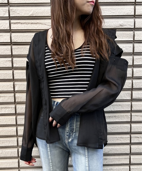 one way(ワンウェイ)の「オープンショルダーシアーブラウス(シャツ/ブラウス・レディース・ホワイト/ブラック/ライトグリーン/ライトピンク/ライトグレー・FREE)」の2枚目の写真