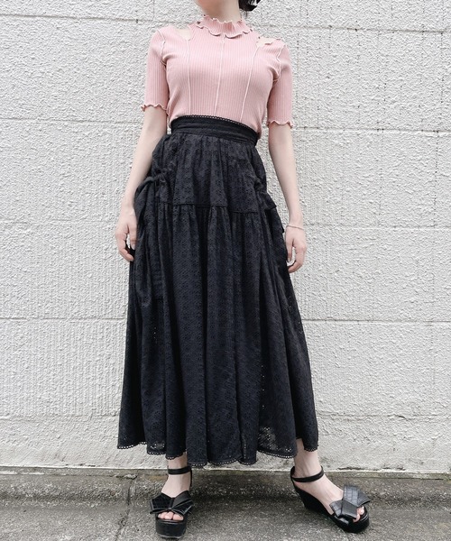 lilLilly（リルリリー）の「ショルダーカットリブトップス（Tシャツ/カットソー・レディース・ホワイト/ブラック/ピンク・FREE）」の13枚目の写真