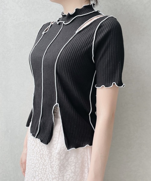 lilLillyトップス lilLilly（リルリリー）の「カットアウトリブトップス（Tシャツ