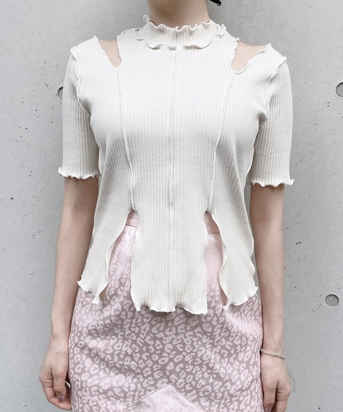 lilLilly（リルリリー）の「ショルダーカットリブトップス（Tシャツ/カットソー・レディース・ホワイト/ブラック/ピンク・FREE）」の9枚目の写真