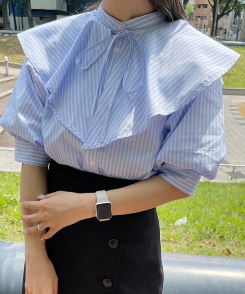 one after another NICE CLAUP（ワンアフターアナザーナイスクラップ）の「スタッフ考案　襟取り外し2wayブラウス（シャツ/ブラウス・レディース・オフホワイト/ピンク系その他/サックスブルー系・FREE）」の2枚目の写真