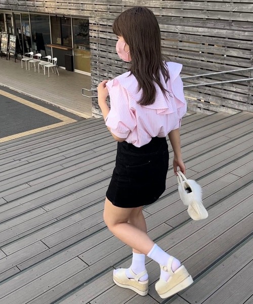 one after another NICE CLAUP（ワンアフターアナザーナイスクラップ）の「スタッフ考案　襟取り外し2wayブラウス（シャツ/ブラウス・レディース・オフホワイト/ピンク系その他/サックスブルー系・FREE）」の6枚目の写真