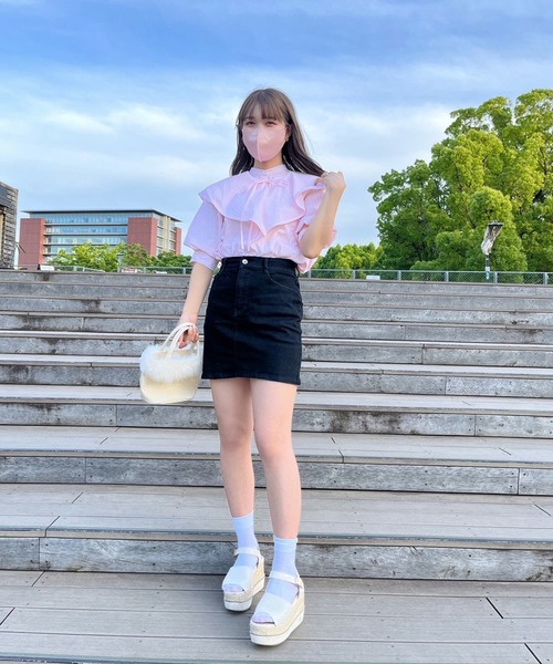 one after another NICE CLAUP（ワンアフターアナザーナイスクラップ）の「スタッフ考案　襟取り外し2wayブラウス（シャツ/ブラウス・レディース・オフホワイト/ピンク系その他/サックスブルー系・FREE）」の5枚目の写真