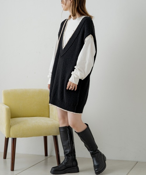 Kastane(カスタネ)の「【WEB限定再入荷】チルデンニットベスト(ベスト・レディース・アイボリー/ブラック・FREE)」の1枚目の写真