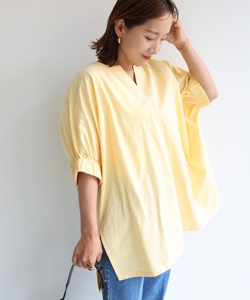 andme(アンドミー)の「ワッシャーコットン袖ギャザースキッパーブラウス(シャツ/ブラウス・レディース・オフホワイト/ライトベージュ/ネイビー/イエロー/オレンジ・M)」の19枚目の写真