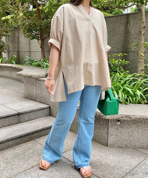andme(アンドミー)の「ワッシャーコットン袖ギャザースキッパーブラウス(シャツ/ブラウス・レディース・オフホワイト/ライトベージュ/ネイビー/イエロー/オレンジ・M)」の20枚目の写真