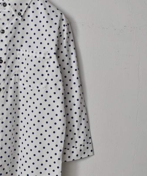 Starting Over（スターティングオーバー）の「日本製 水玉プリントボタンダウン七分袖シャツ（シャツ/ブラウス・メンズ・ブラック系1/ネイビー系2/ブラック系2/ホワイト系1/ホワイト系2/ネイビー系1・LL/L/M）」の9枚目の写真