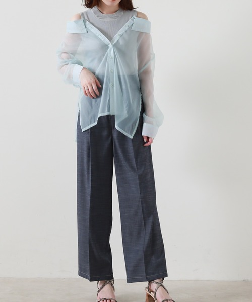 Cheek(チーク)の「シアーシャツ+ノースリニットプルオーバー(シャツ/ブラウス・レディース・ベージュ/サックスブルー/グリーン・MEDIUM)」の4枚目の写真