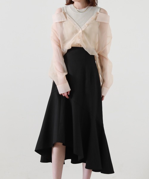 Cheek(チーク)の「シアーシャツ+ノースリニットプルオーバー(シャツ/ブラウス・レディース・ベージュ/サックスブルー/グリーン・MEDIUM)」の10枚目の写真