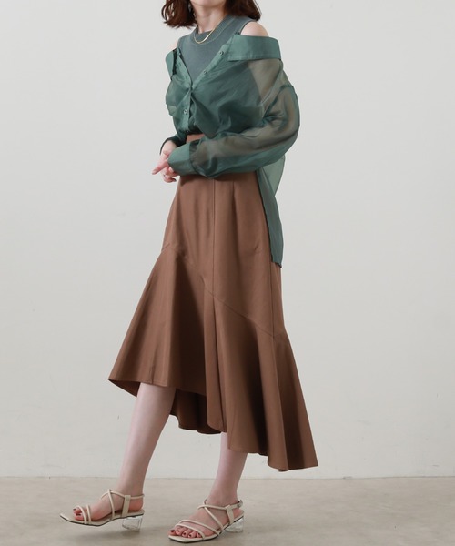 Cheek(チーク)の「シアーシャツ+ノースリニットプルオーバー(シャツ/ブラウス・レディース・ベージュ/サックスブルー/グリーン・MEDIUM)」の18枚目の写真