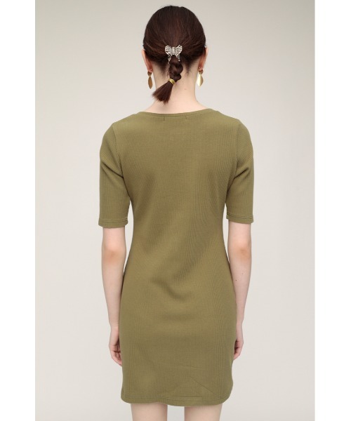 SLY（スライ）の「CUT RIB HENRY NECK S/OP カットリブ ヘンリーネック ショート ワンピース ミニワンピース（ワンピース・レディース・カーキ/ブラック/キャメル・1/2）」の11枚目の写真