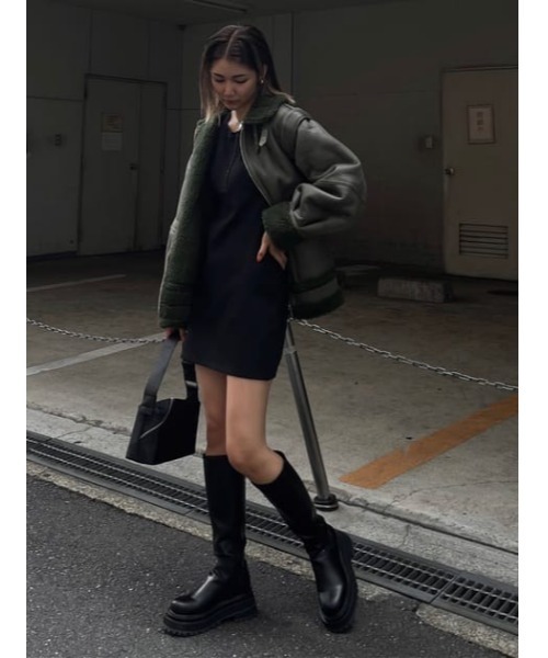 SLY（スライ）の「CUT RIB HENRY NECK S/OP カットリブ ヘンリーネック ショート ワンピース ミニワンピース（ワンピース・レディース・カーキ/ブラック/キャメル・1/2）」の21枚目の写真