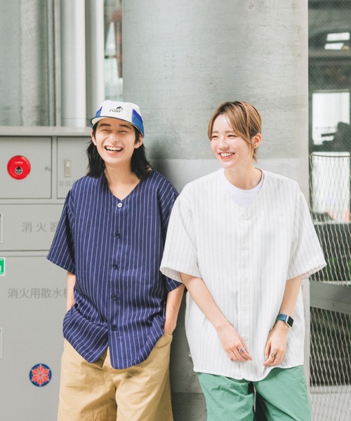 BROKEN BASE(ブロークンベース)の「ストライプベースボールシャツ(シャツ/ブラウス・メンズ・ホワイト/グリーン/ネイビー・MEDIUM/LARGE)」の18枚目の写真