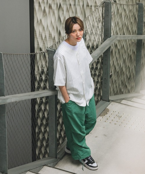 BROKEN BASE(ブロークンベース)の「ストライプベースボールシャツ(シャツ/ブラウス・メンズ・ホワイト/グリーン/ネイビー・MEDIUM/LARGE)」の7枚目の写真