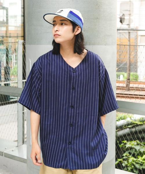 大分 ベースボールユニフォーム ストライプ ストライプベースボールシャツ （THREE ARROWS）バイオレット