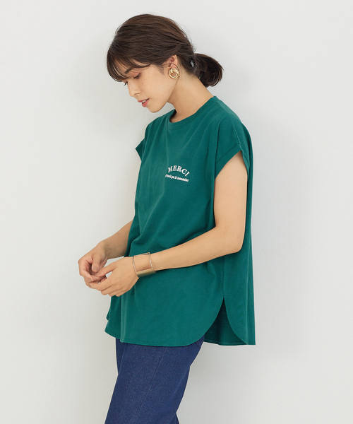 abahouse mavie（アバハウスマヴィ）の「フレンチオーバー刺繍Ｔシャツ（Tシャツ/カットソー・レディース・ホワイト/ブラウン/グリーン・フリー）」の21枚目の写真