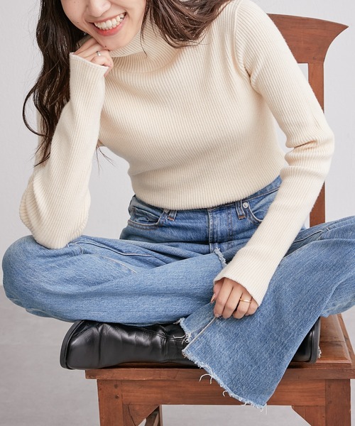 CIAOPANIC TYPY(チャオパニックティピー)の「【WEB限定】アンチピリング配色ステッチタートルニット(ニット/セーター・レディース・ブラック/グレー/オフホワイト/カーキ/サックスブルー/オレンジ/ピンク/ブラウン/ブルー/マスタード・ONE SIZE)」の19枚目の写真