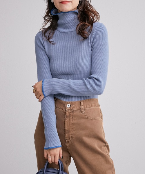 CIAOPANIC TYPY(チャオパニックティピー)の「【WEB限定】アンチピリング配色ステッチタートルニット(ニット/セーター・レディース・ブラック/グレー/オフホワイト/カーキ/サックスブルー/オレンジ/ピンク/ブラウン/ブルー/マスタード・ONE SIZE)」の15枚目の写真