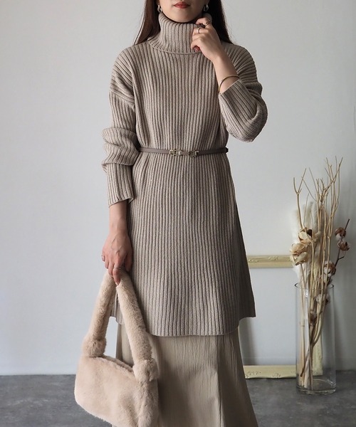 Riberry（リベリー）の「リブタートルチュニックワンピース（チュニック・レディース・ブラック/グレイッシュベージュ/グリーン/ブルー・MEDIUM）」の13枚目の写真