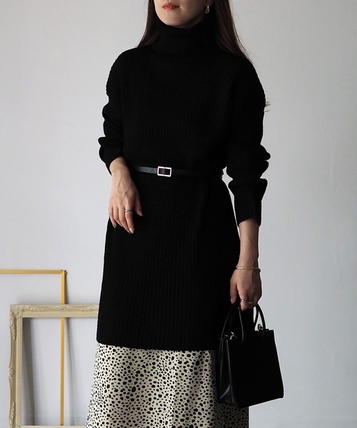 Riberry（リベリー）の「リブタートルチュニックワンピース（チュニック・レディース・ブラック/グレイッシュベージュ/グリーン/ブルー・MEDIUM）」の5枚目の写真