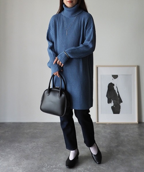 Riberry（リベリー）の「リブタートルチュニックワンピース（チュニック・レディース・ブラック/グレイッシュベージュ/グリーン/ブルー・MEDIUM）」の12枚目の写真