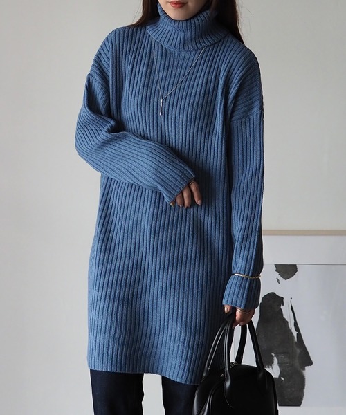 Riberry（リベリー）の「リブタートルチュニックワンピース（チュニック・レディース・ブラック/グレイッシュベージュ/グリーン/ブルー・MEDIUM）」の8枚目の写真