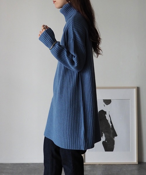 Riberry（リベリー）の「リブタートルチュニックワンピース（チュニック・レディース・ブラック/グレイッシュベージュ/グリーン/ブルー・MEDIUM）」の19枚目の写真