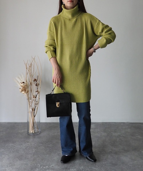 Riberry（リベリー）の「リブタートルチュニックワンピース（チュニック・レディース・ブラック/グレイッシュベージュ/グリーン/ブルー・MEDIUM）」の21枚目の写真