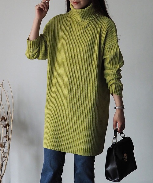 Riberry（リベリー）の「リブタートルチュニックワンピース（チュニック・レディース・ブラック/グレイッシュベージュ/グリーン/ブルー・MEDIUM）」の6枚目の写真