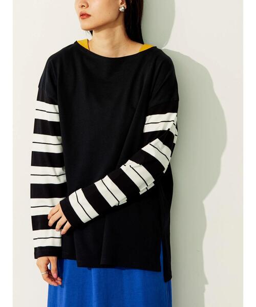AMERICAN HOLIC（アメリカンホリック）の「マルチボーダーカットチュニック（Tシャツ/カットソー・レディース・A/ブラック/B・M/L）」の8枚目の写真