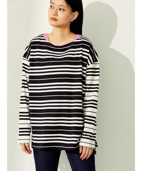 AMERICAN HOLIC（アメリカンホリック）の「マルチボーダーカットチュニック（Tシャツ/カットソー・レディース・A/ブラック/B・M/L）」の9枚目の写真