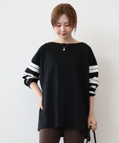 AMERICAN HOLIC（アメリカンホリック）の「マルチボーダーカットチュニック（Tシャツ/カットソー・レディース・A/ブラック/B・M/L）」の2枚目の写真