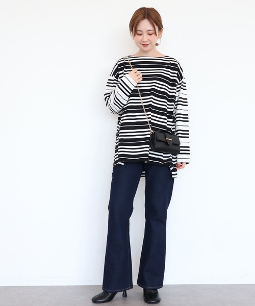 AMERICAN HOLIC（アメリカンホリック）の「マルチボーダーカットチュニック（Tシャツ/カットソー・レディース・A/ブラック/B・M/L）」の4枚目の写真