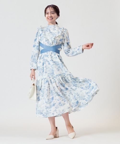 トワルドジュイ柄ハイネックフリルワンピース（マタニティウェア/グッズ）｜SweetMommy（スウィートマミー）