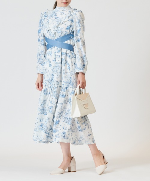 トワルドジュイ柄ハイネックフリルワンピース（マタニティウェア/グッズ）｜SweetMommy（スウィートマミー）