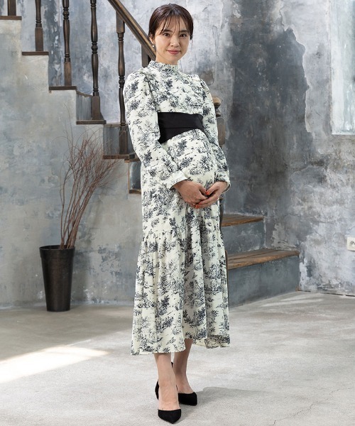 トワルドジュイ柄ハイネックフリルワンピース（マタニティウェア/グッズ）｜SweetMommy（スウィートマミー）