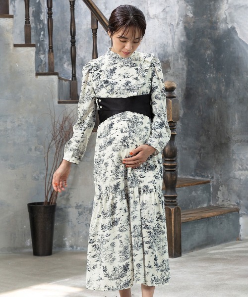 トワルドジュイ柄ハイネックフリルワンピース（マタニティウェア/グッズ）｜SweetMommy（スウィートマミー）