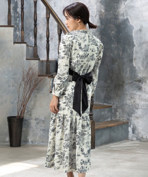 トワルドジュイ柄ハイネックフリルワンピース（マタニティウェア/グッズ）｜SweetMommy（スウィートマミー）