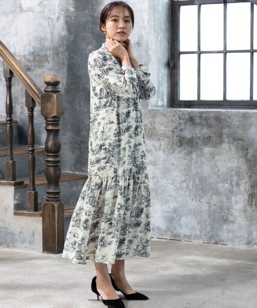 トワルドジュイ柄ハイネックフリルワンピース（マタニティウェア/グッズ）｜SweetMommy（スウィートマミー）