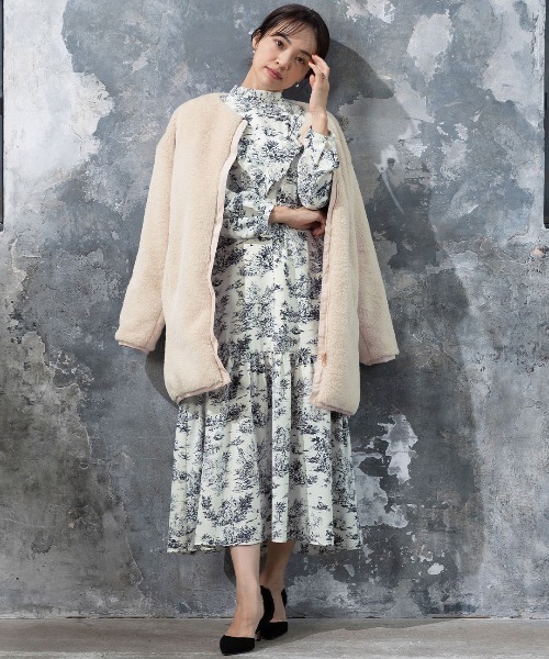 トワルドジュイ柄ハイネックフリルワンピース（マタニティウェア/グッズ）｜SweetMommy（スウィートマミー）